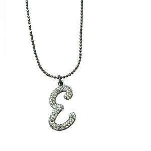 NY Monogram E Necklace - Silver Tone with Rhinestones - Adjustable